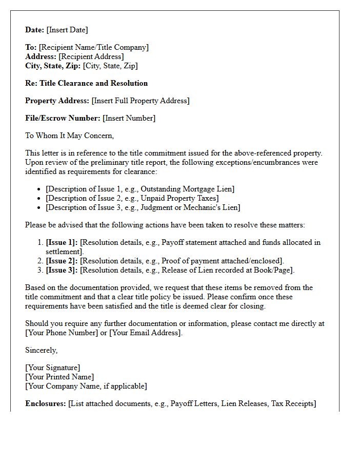 Title Clearance and Resolution Letter