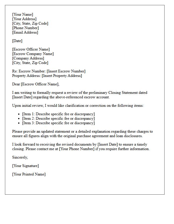 Escrow Closing Statement Review Letter