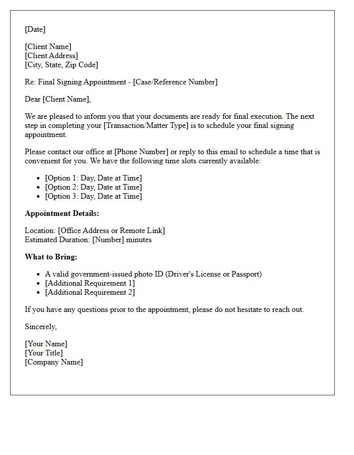 Final Signing Appointment Scheduling Letter
