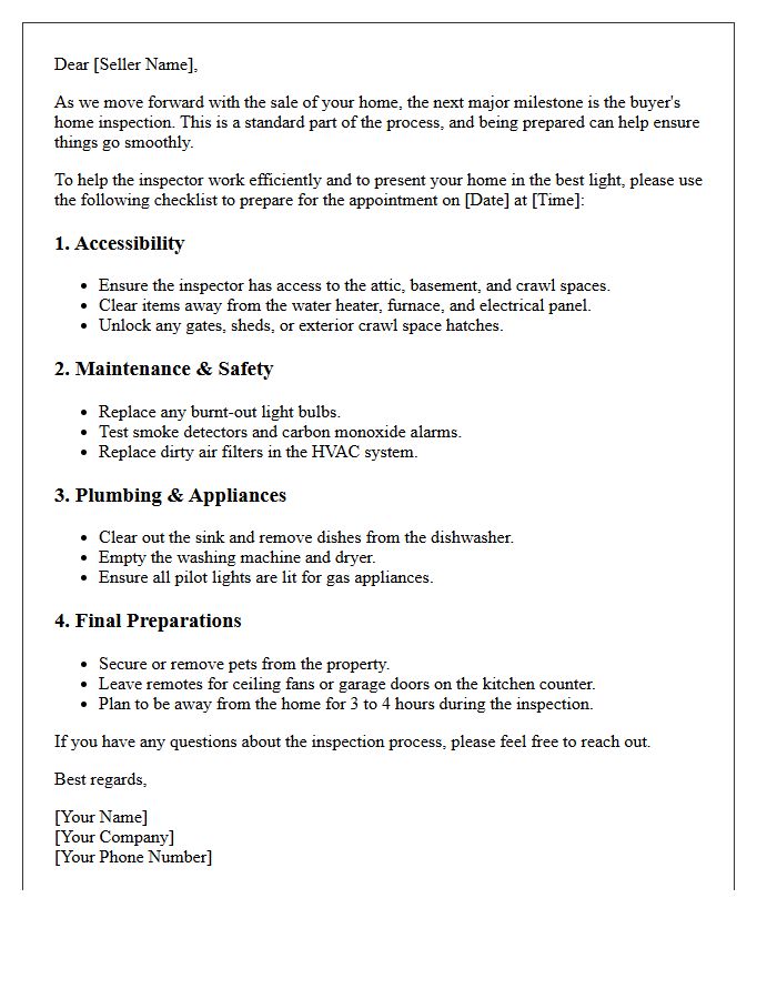 Seller Home Inspection Preparation Guide Letter