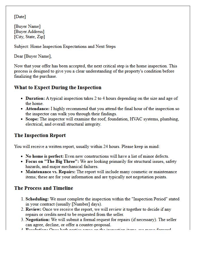Buyer Home Inspection Expectations and Process Letter