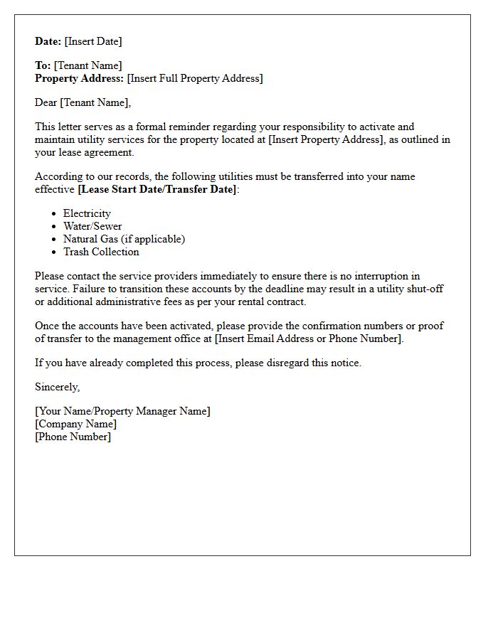 Property Utility Activation Requirement Letter
