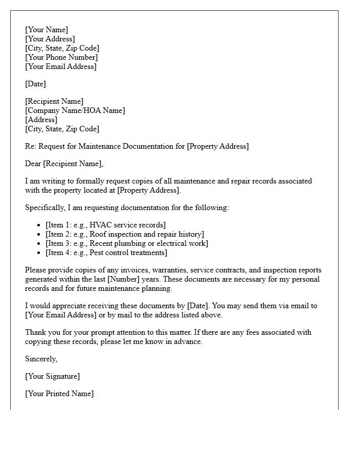 Homeowner Maintenance Documentation Request Letter