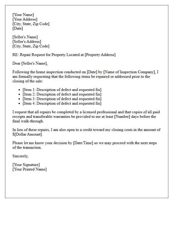 Standard Post-Inspection Repair Request Letter