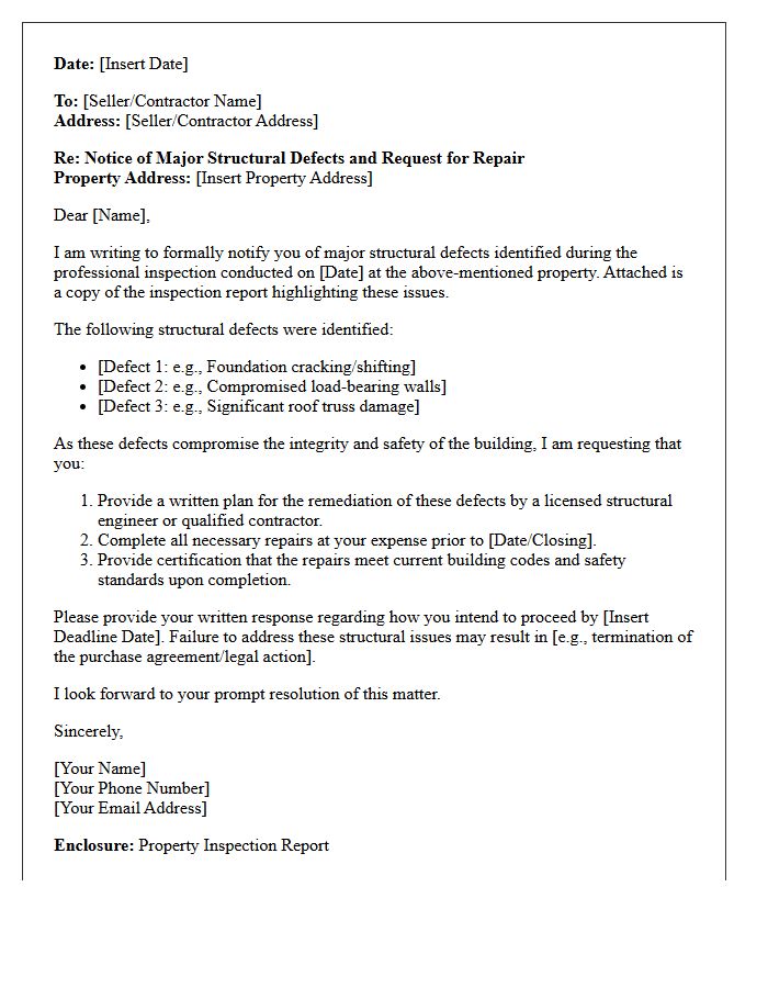 Major Structural Defect Post-Inspection Repair Letter