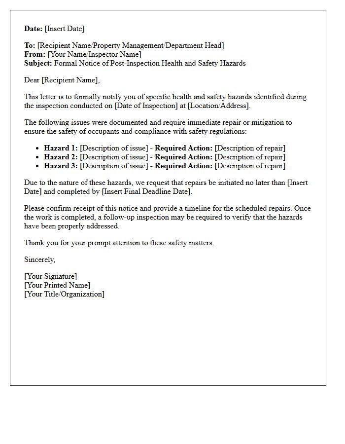 Health And Safety Hazard Post-Inspection Repair Letter