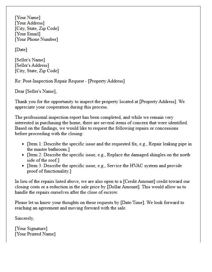 Revised Post-Inspection Repair Negotiation Letter