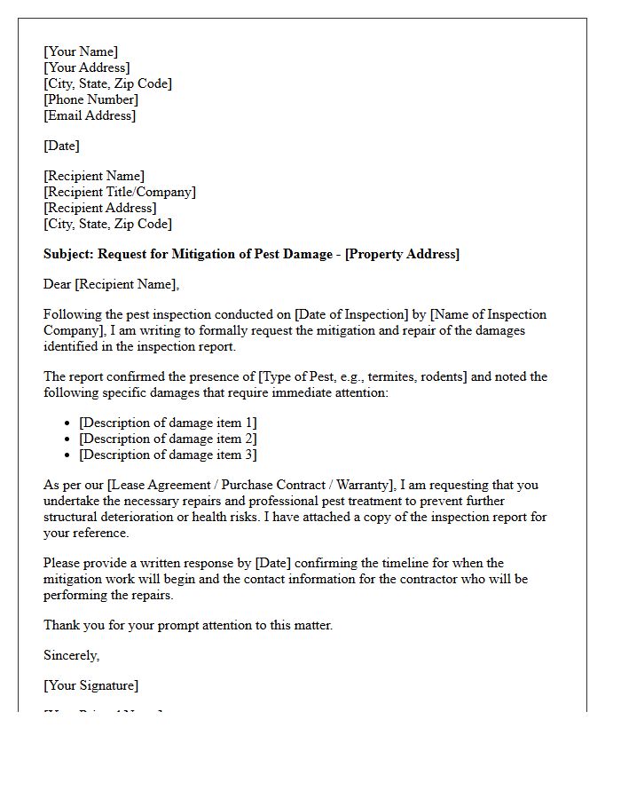 Pest Damage Post-Inspection Mitigation Request Letter