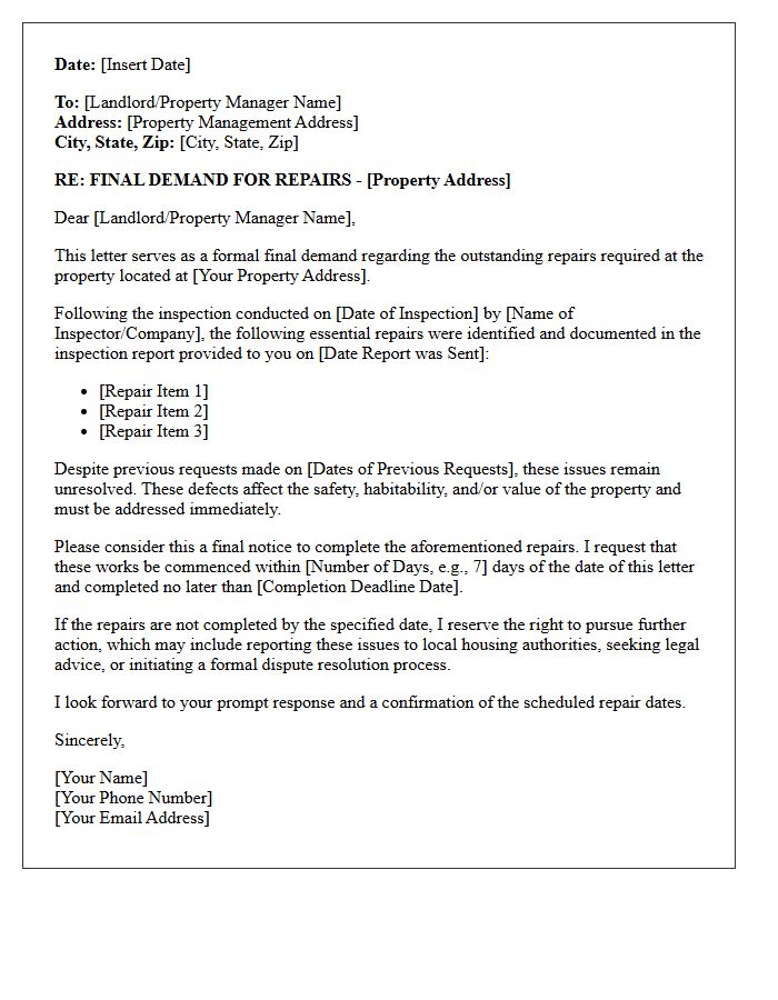 Final Demand Post-Inspection Repair Request Letter