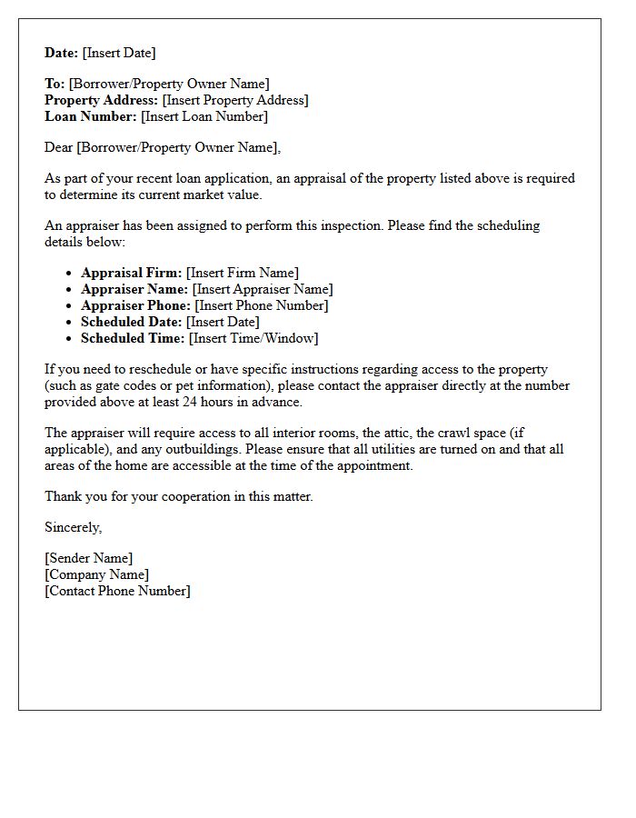 Standard Appraisal Scheduling Notice Letter