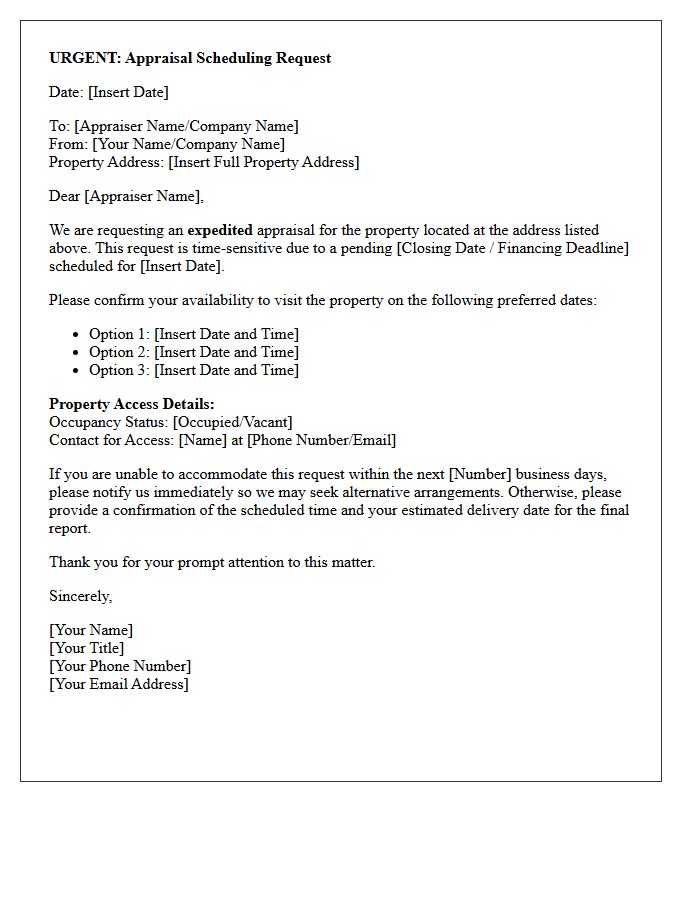 Urgent Property Appraisal Scheduling Letter