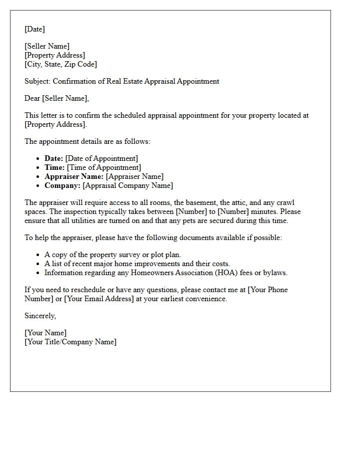 Real Estate Appraisal Confirmation Letter for Sellers