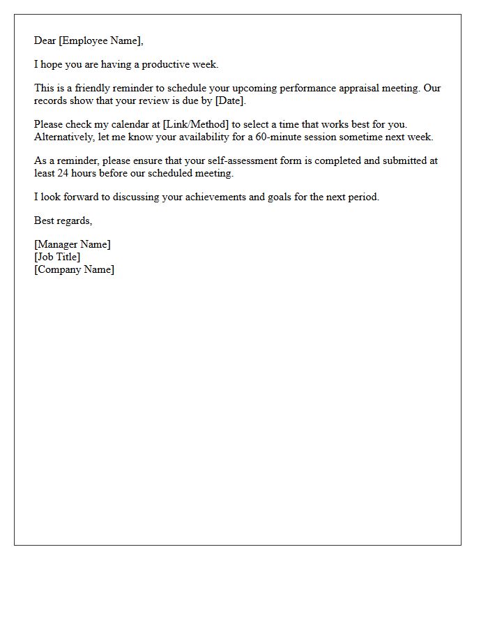 Friendly Appraisal Scheduling Reminder Letter