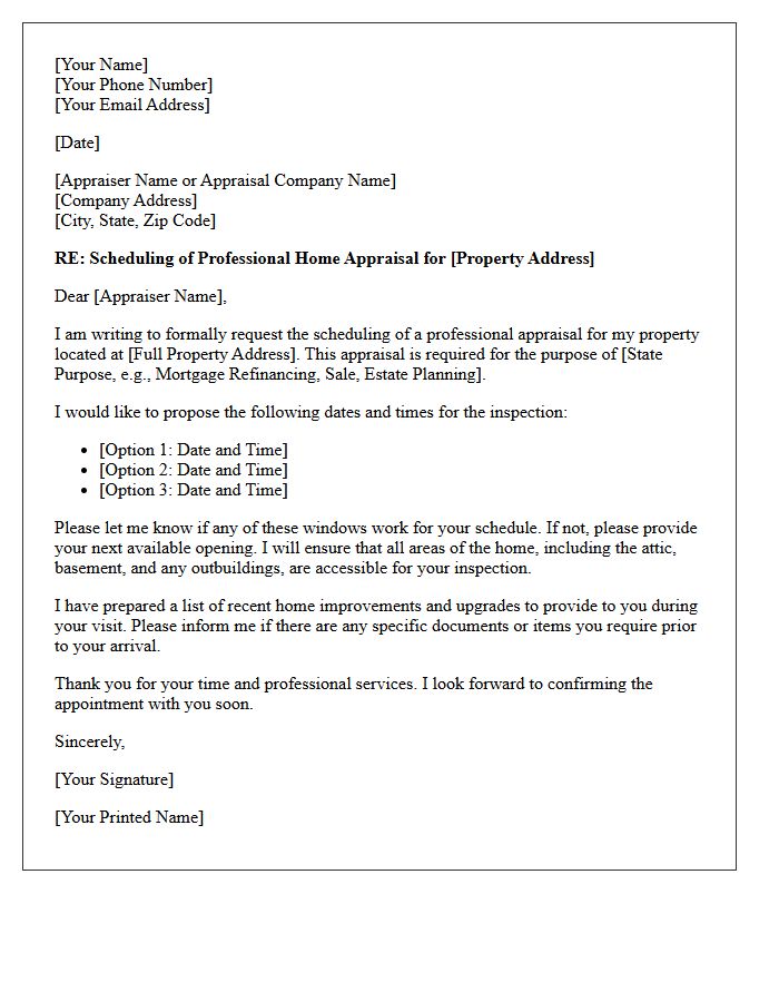Formal Home Appraisal Scheduling Letter