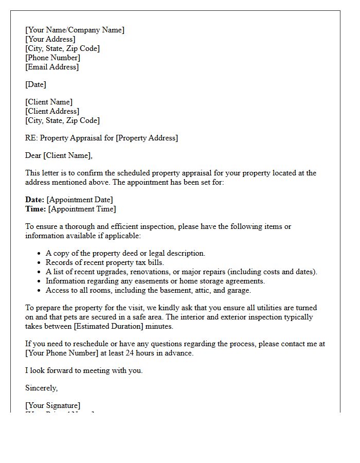Property Appraisal Preparation and Scheduling Letter