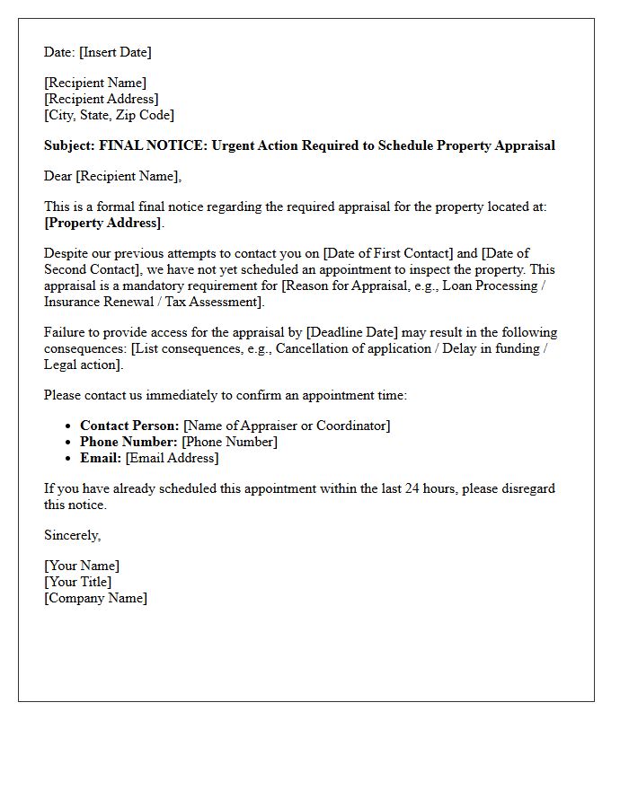 Final Notice Appraisal Scheduling Letter