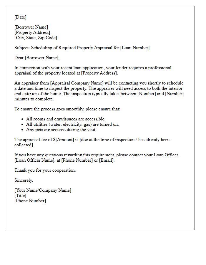 Lender Required Appraisal Scheduling Letter