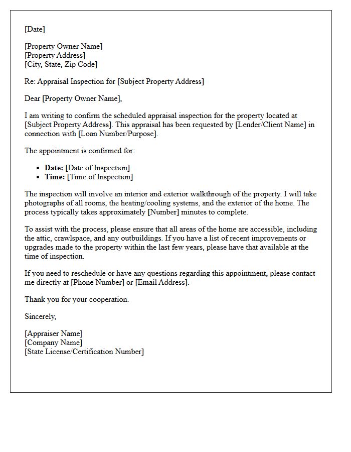Standard Residential Appraisal Scheduling Letter