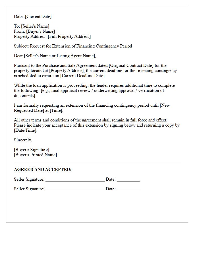 Financing Contingency Extension Request Letter Before Deadline