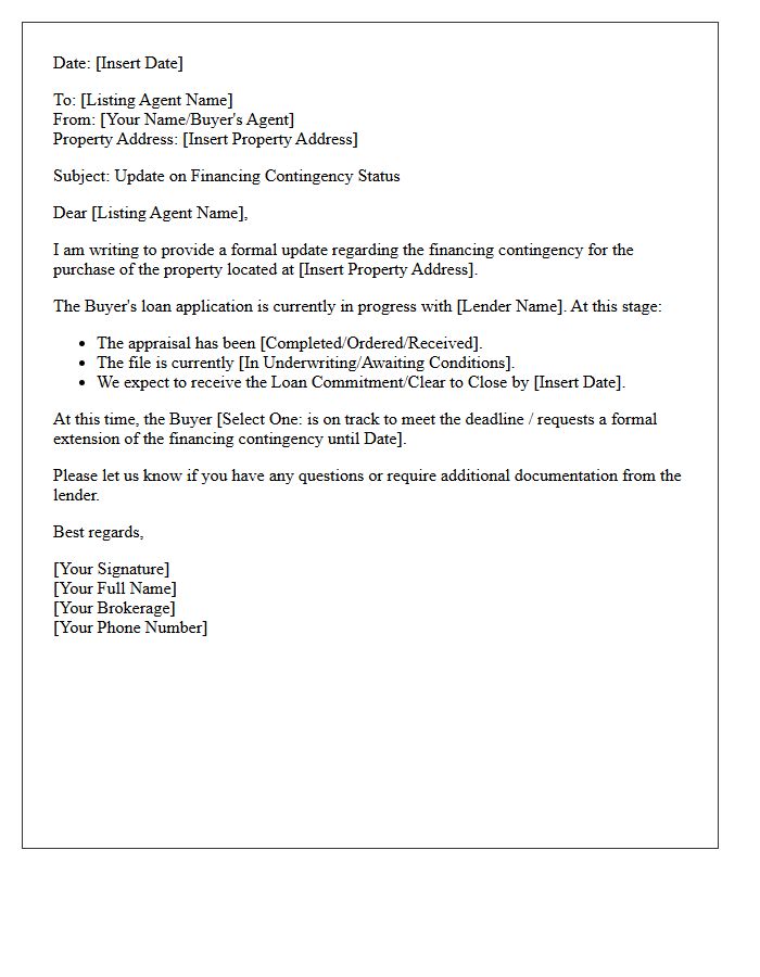 Buyer Agent Update Letter on Financing Contingency Status