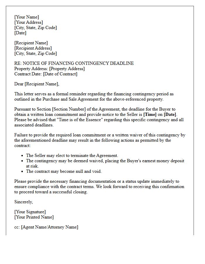 Time is of the Essence Financing Contingency Reminder Letter