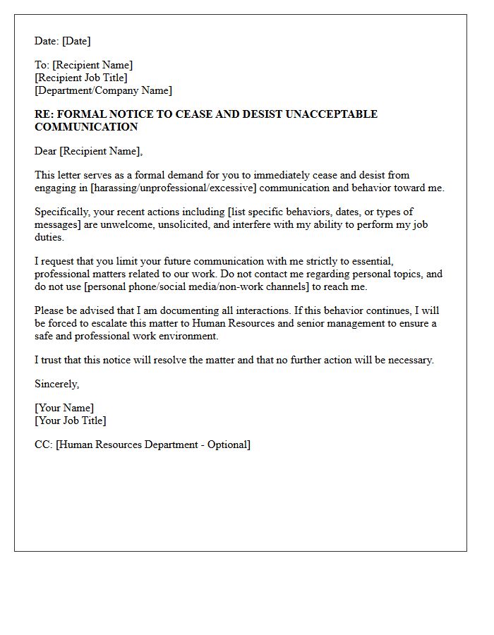 Workplace Communication Cease and Desist Letter