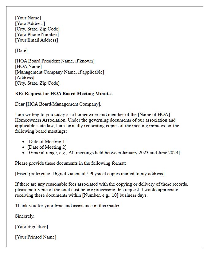 Homeowners Association Board Meeting Minutes Request Letter