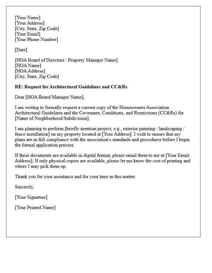 Homeowners Association Architectural Guidelines Document Request Letter