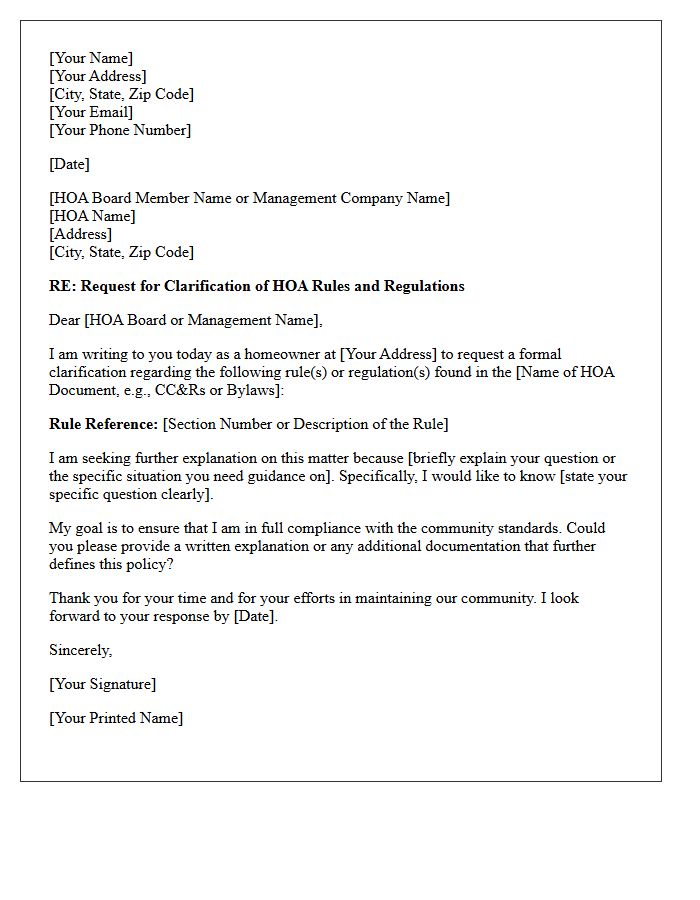 Homeowners Association Rules And Regulations Clarification Request Letter
