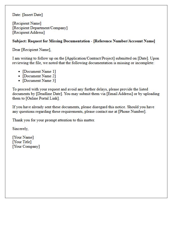 Missing Documentation Request Letter