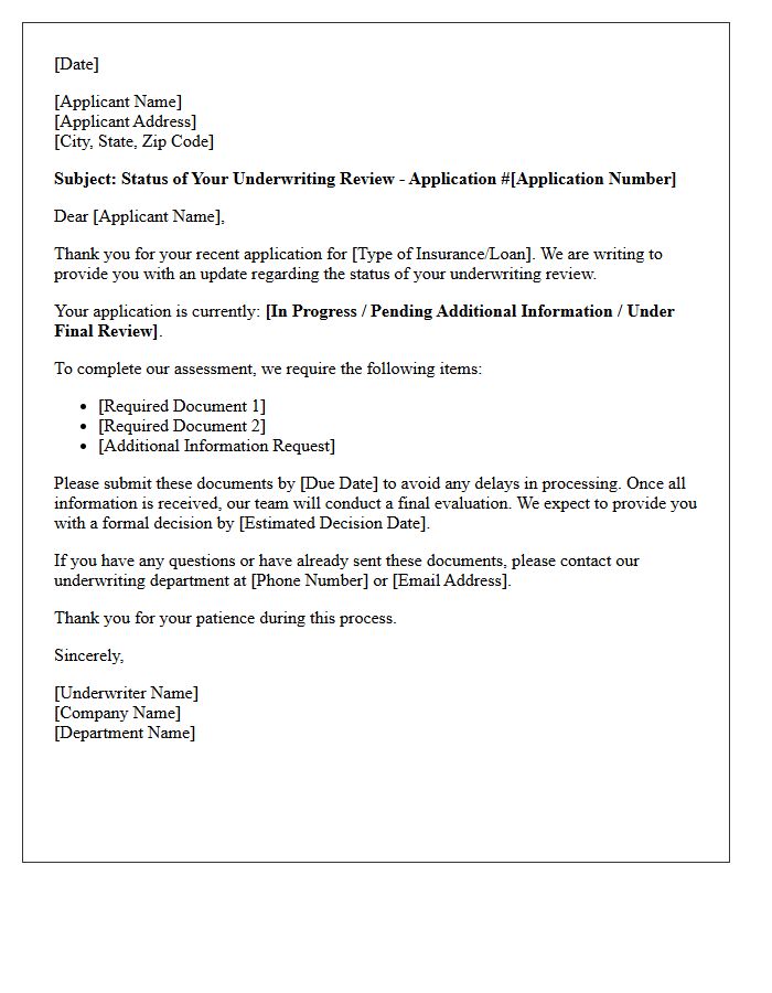Underwriting Review Status Letter