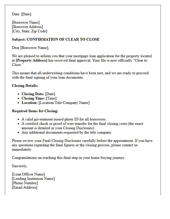Clear to Close Confirmation Letter