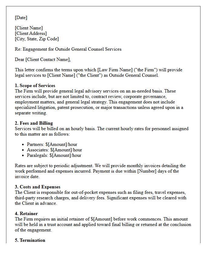 Hourly Billing Outside General Counsel Engagement Letter
