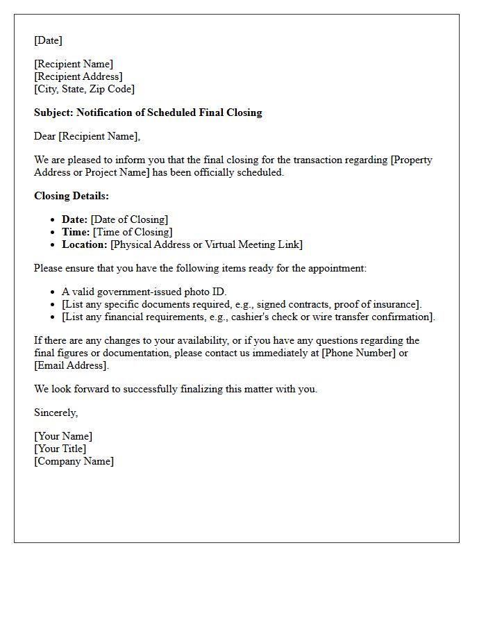Final Closing Scheduled Letter