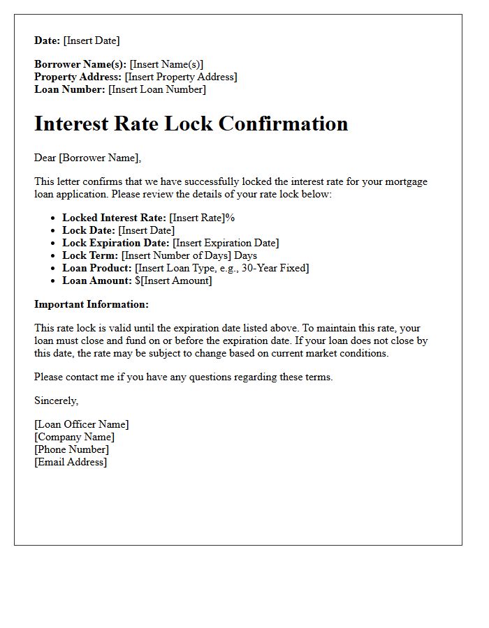 Interest Rate Lock Confirmation Letter
