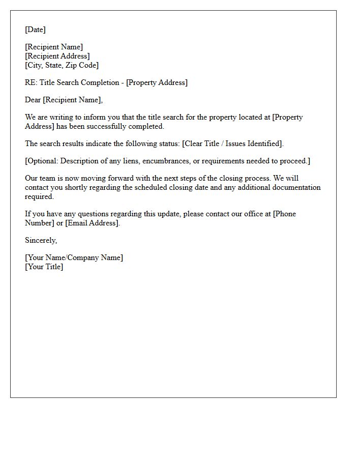 Title Search Completed Update Letter