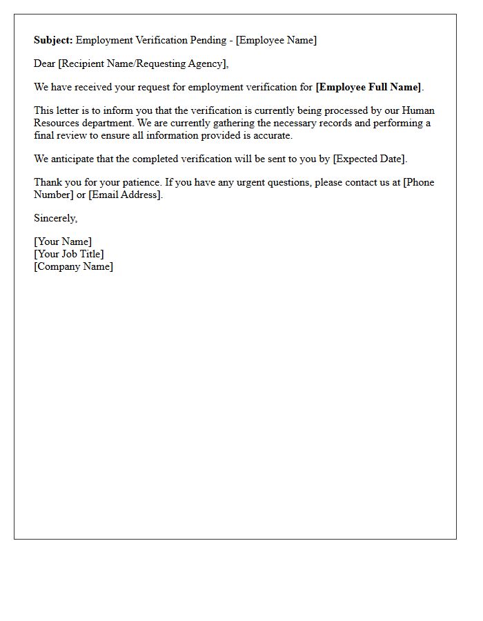Verification of Employment Pending Letter