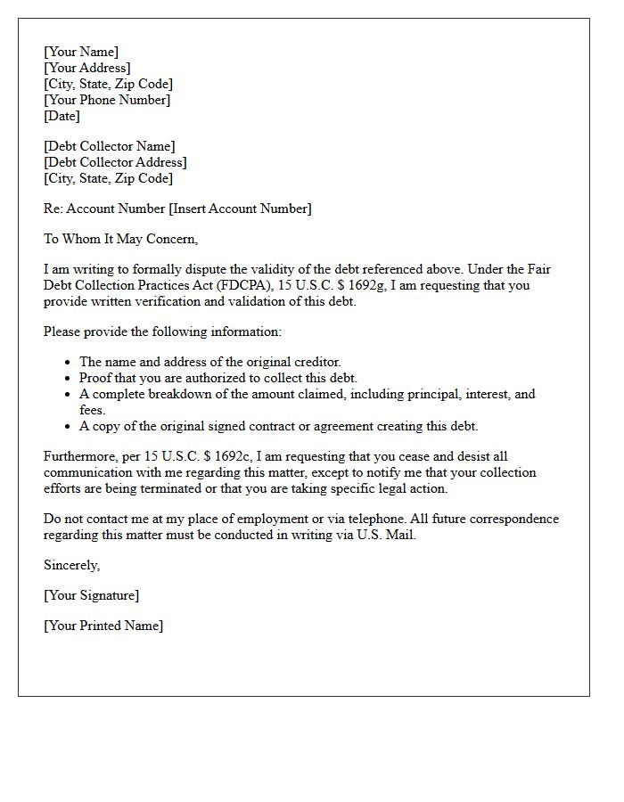 Disputed Debt Verification Cease and Desist Letter