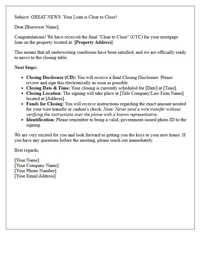 Clear To Close Notification Letter For Home Buyers