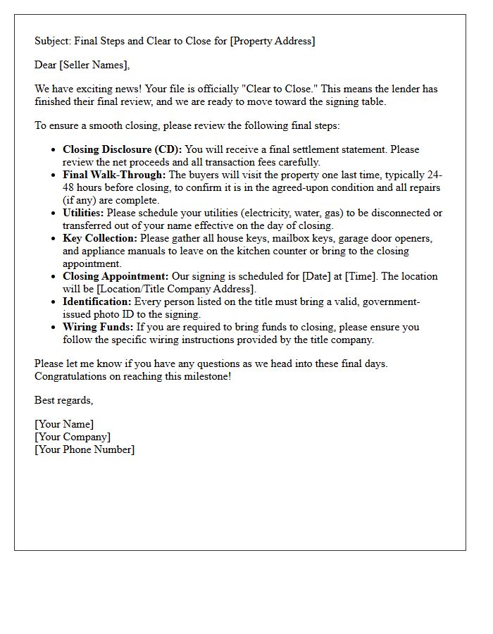 Final Steps And Clear To Close Letter For Sellers