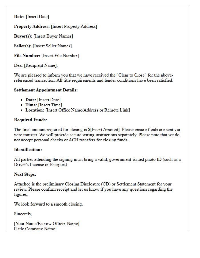 Title Company Clear To Close And Settlement Letter