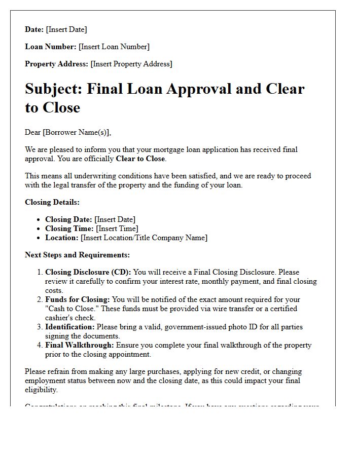 Final Loan Approval And Clear To Close Letter