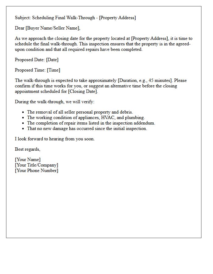 Final Walk-Through Scheduling Letter Overview