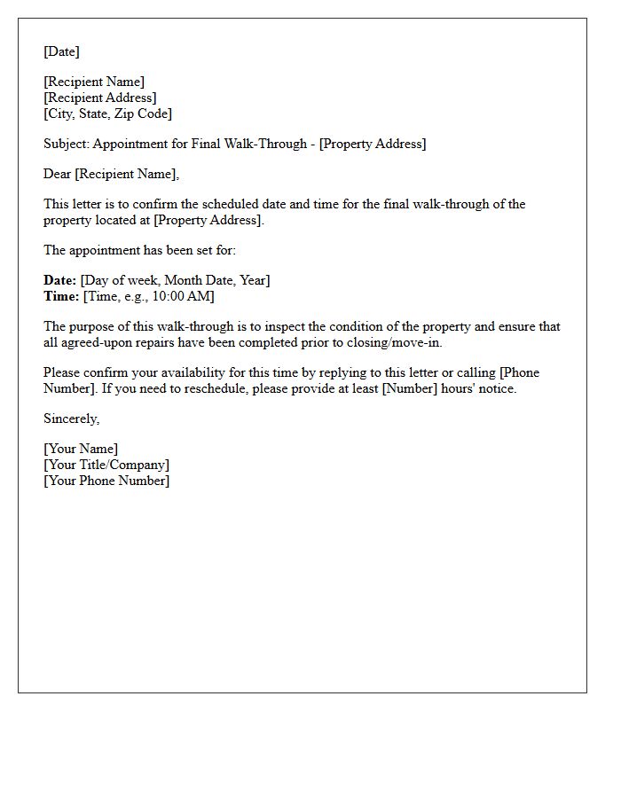 Walk-Through Letter Appointment Date and Time
