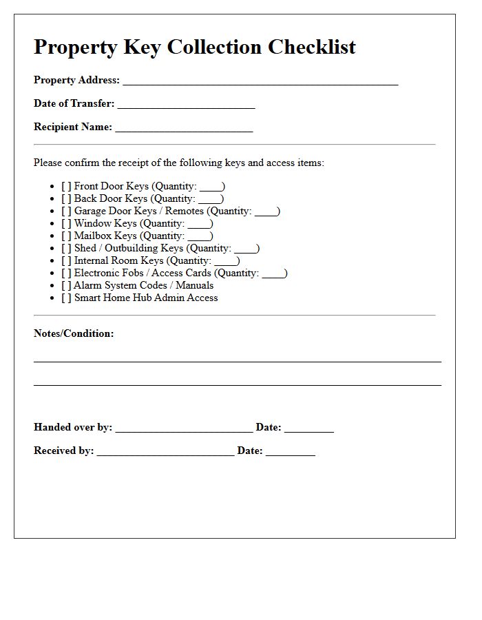Letter Checklist for Collecting Property Keys