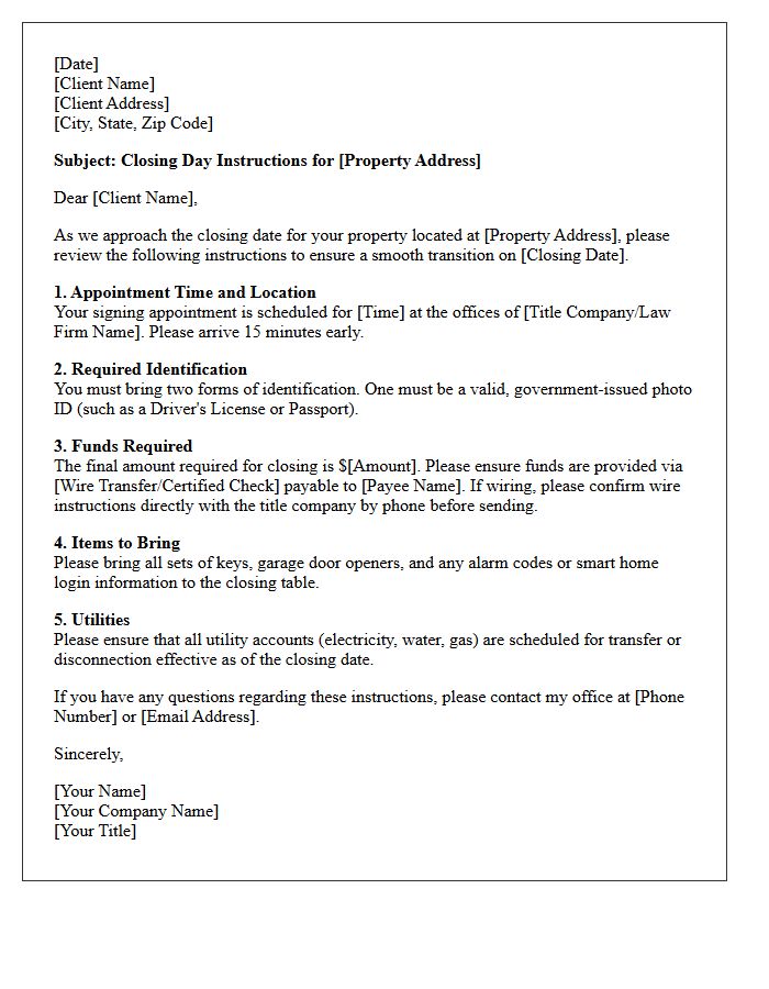 Closing Day Instruction Letter