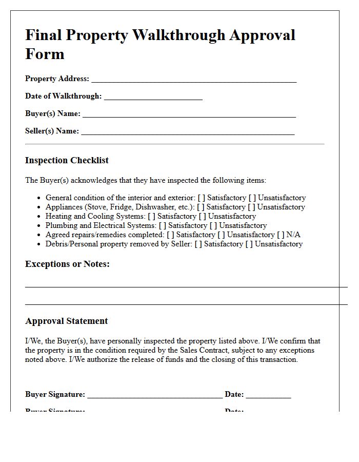 Final Property Walkthrough Approval Form