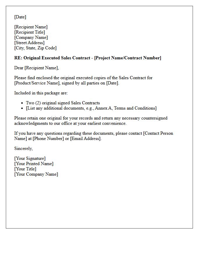 Original Executed Sales Contract Documents