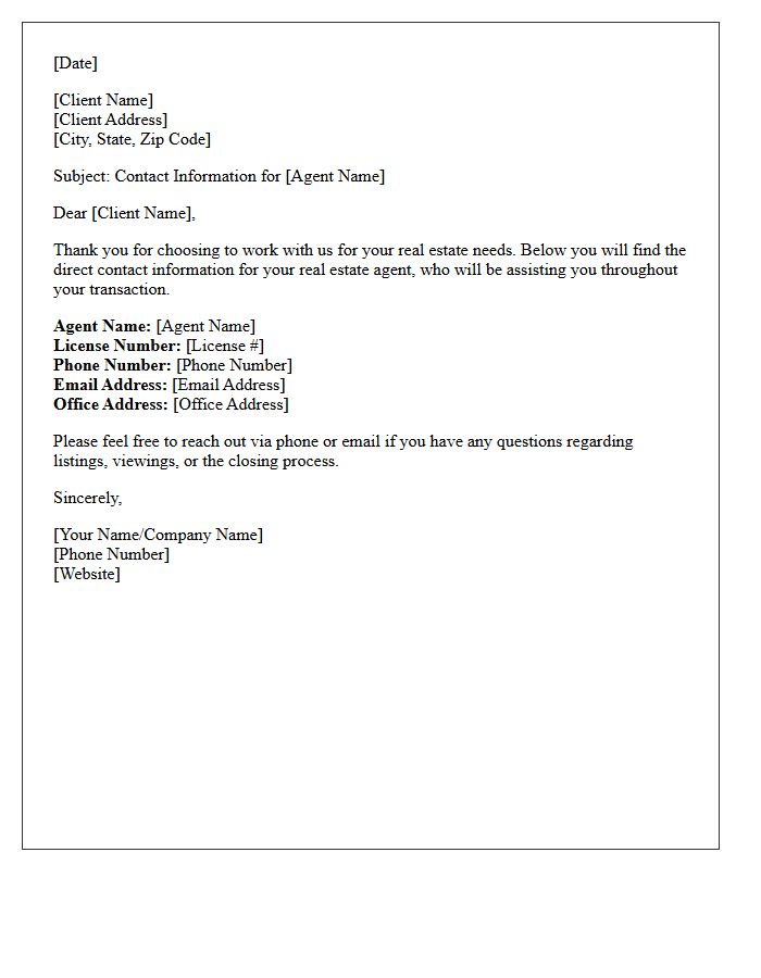 Real Estate Agent Contact Information