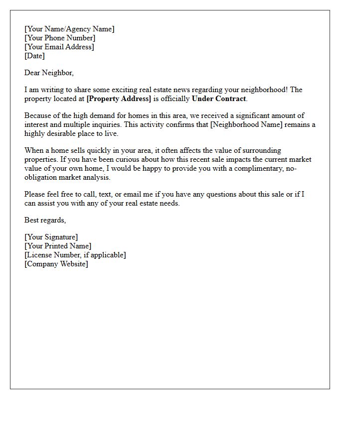 Pending Sale Neighborhood Notification Letter
